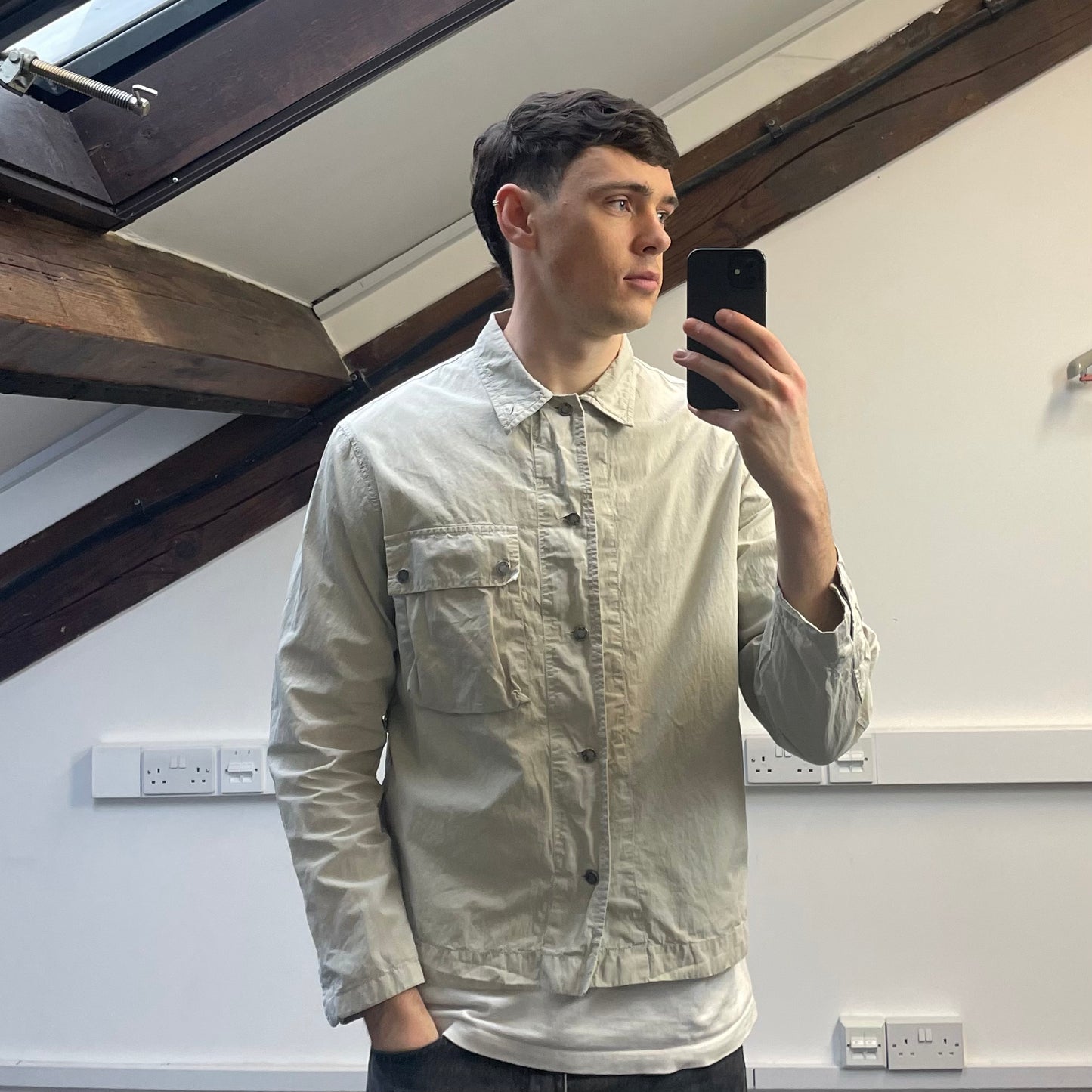 C.P. Company Cream SS05 Lightweight Zip & Button Overshirt Jacket