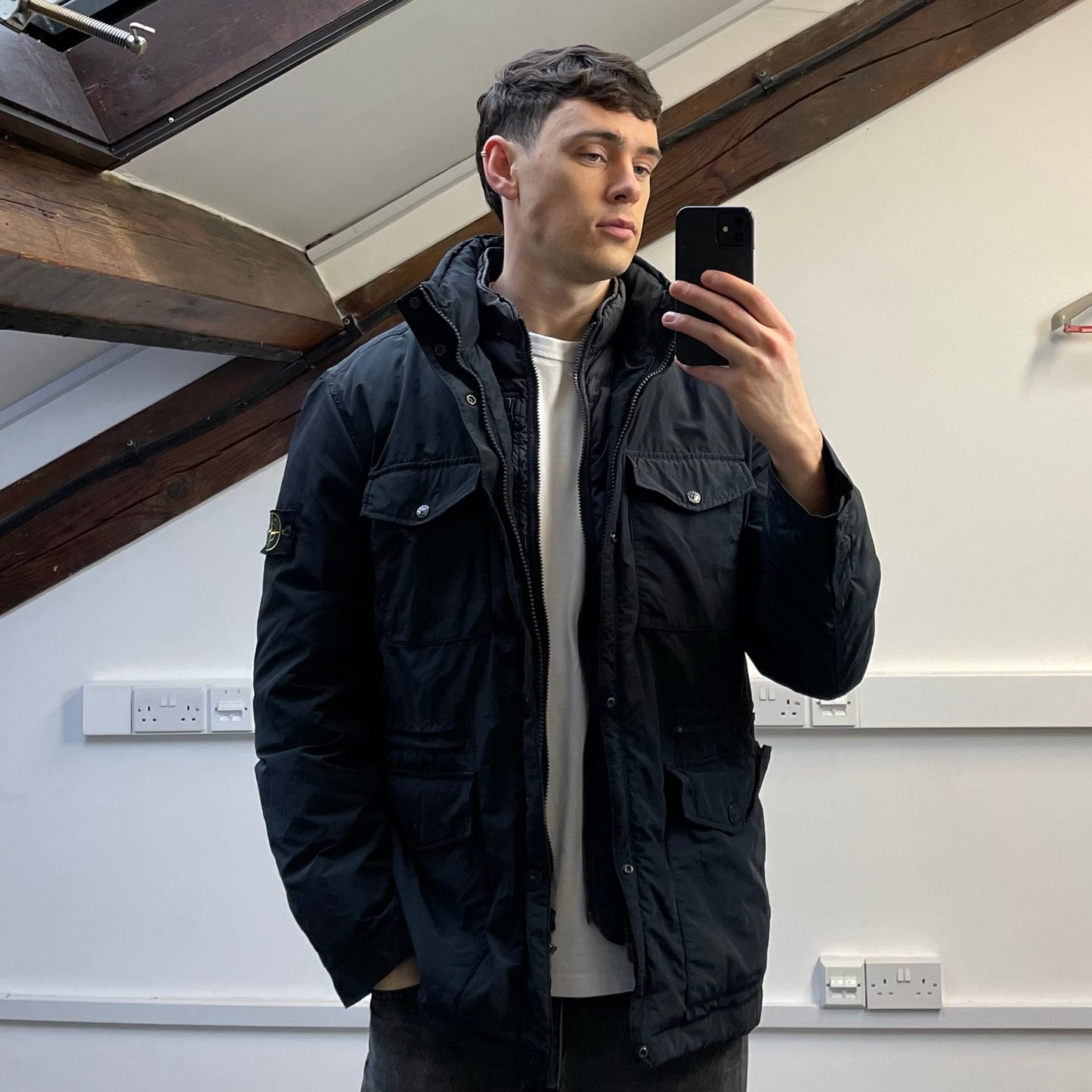 Stone Island Navy AW14 Micro Reps Concealed Hood Lined Down Field Jacket