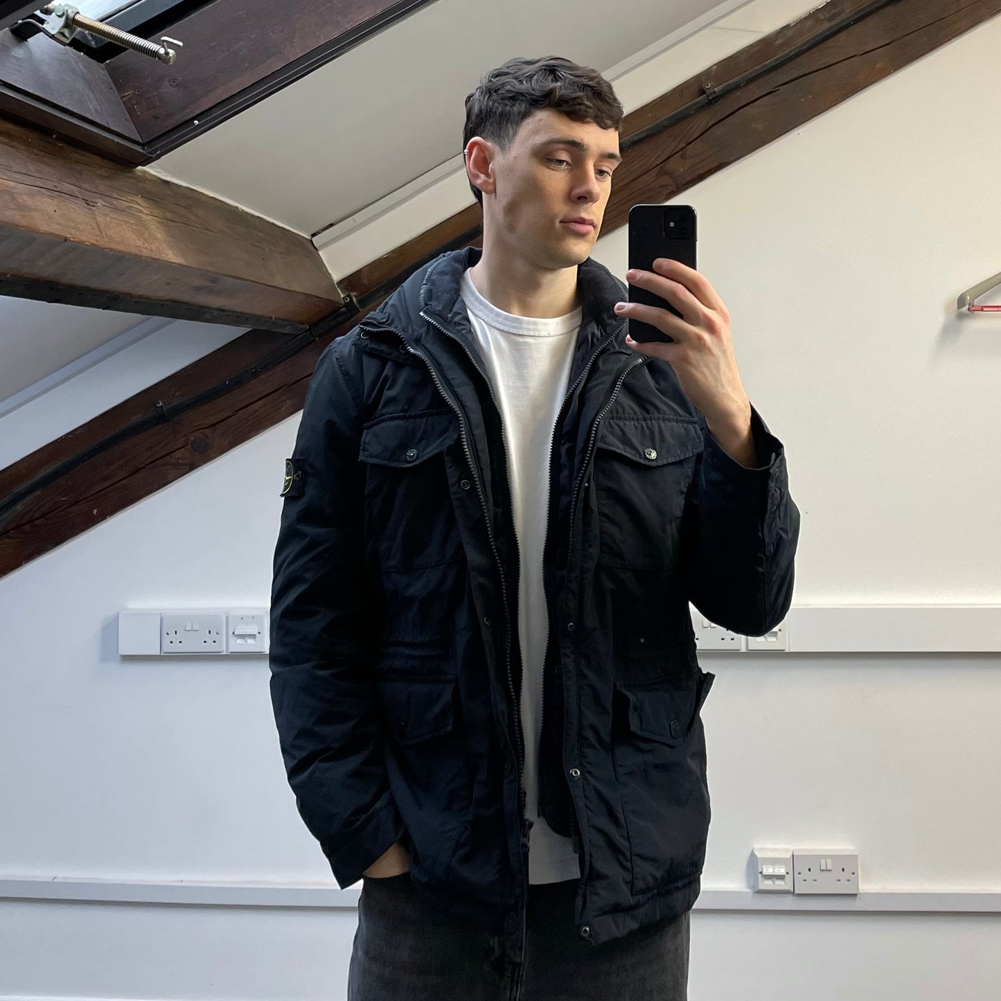 Stone Island Navy AW14 Micro Reps Concealed Hood Lined Down Field Jacket