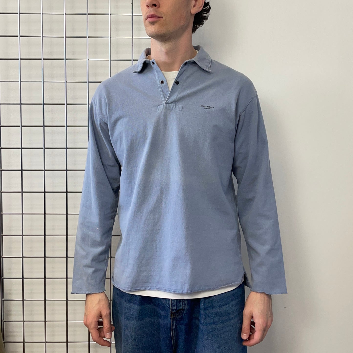 Stone Island Blue 90s Marina Long Sleeve Polo Shirt