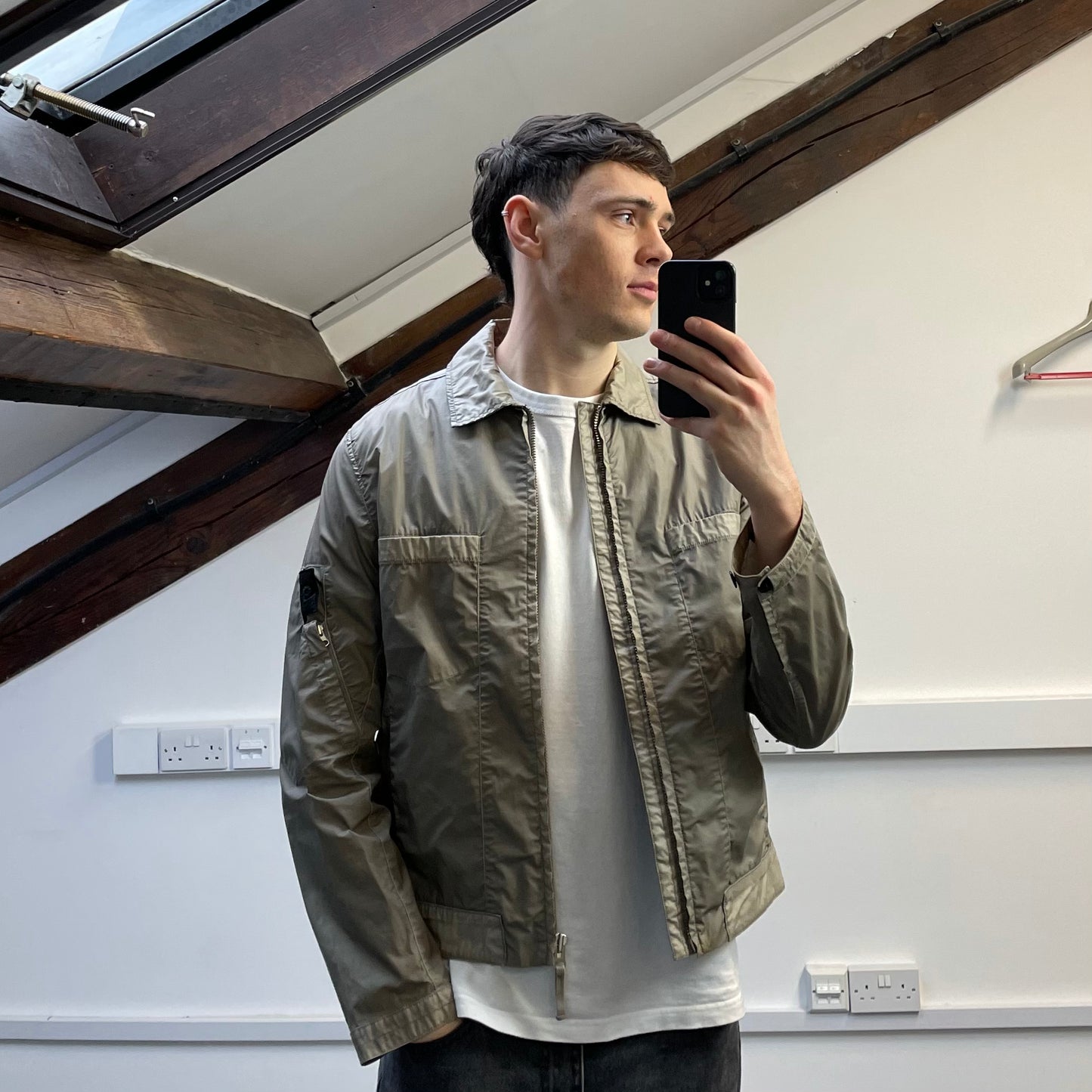 Stone Island Beige/Grey SS14 Shadow Project Mussola Gommata Panelled Two-Tone Harrington Jacket