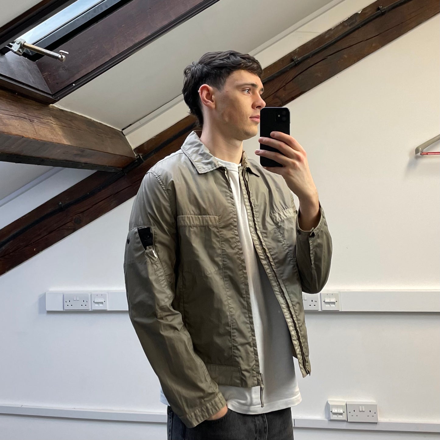 Stone Island Beige/Grey SS14 Shadow Project Mussola Gommata Panelled Two-Tone Harrington Jacket