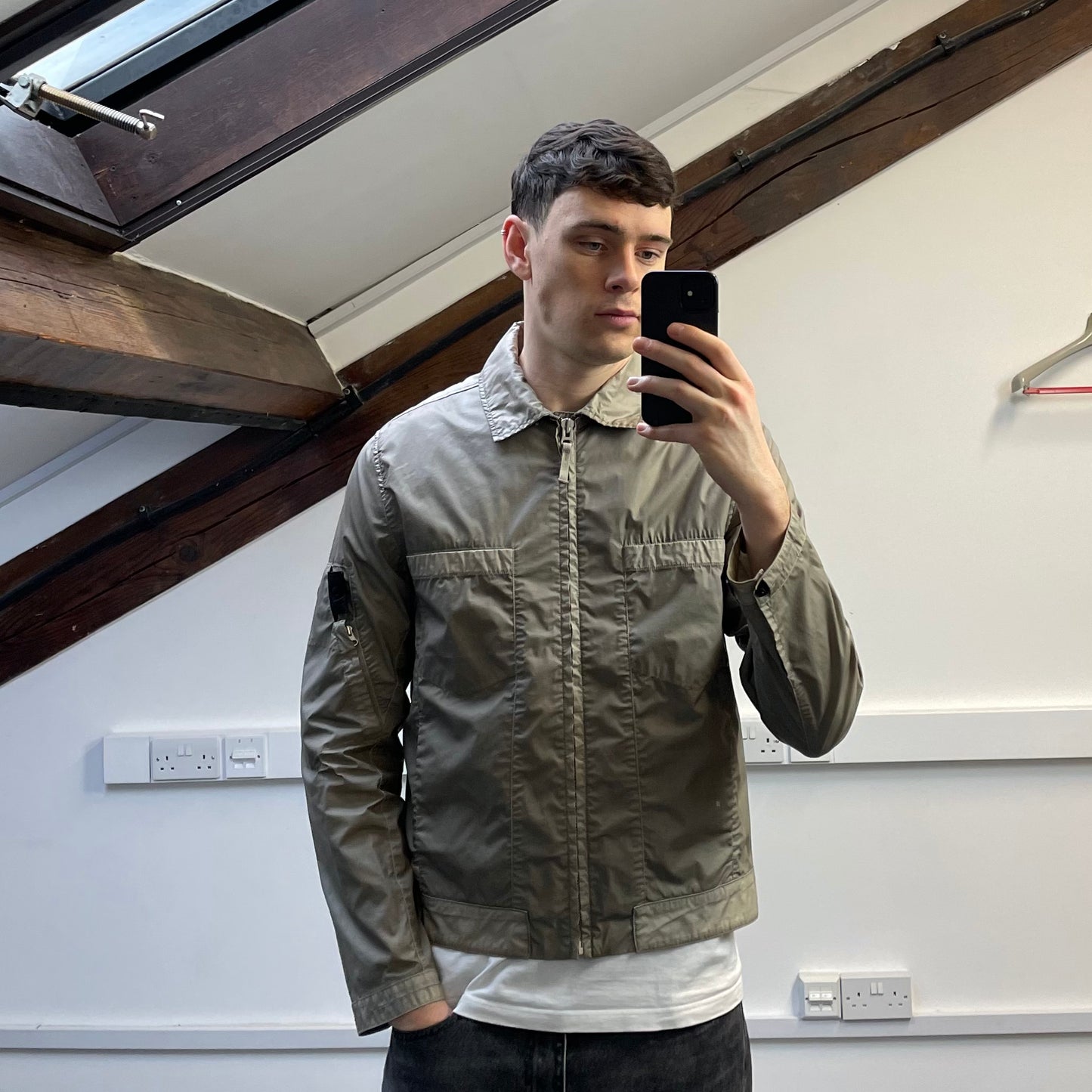 Stone Island Beige/Grey SS14 Shadow Project Mussola Gommata Panelled Two-Tone Harrington Jacket