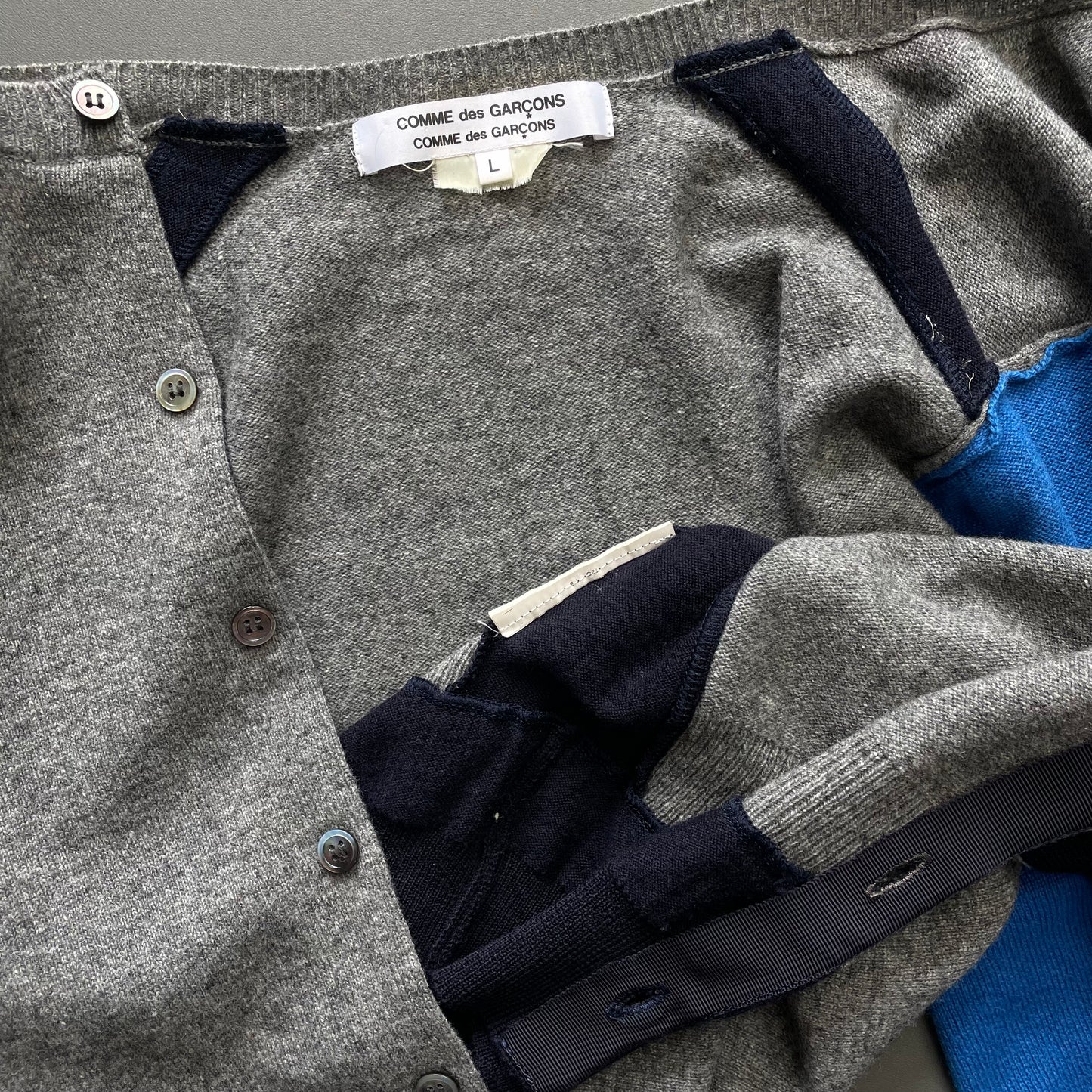 Comme Des Garçons Grey Red & Blue Cardigan