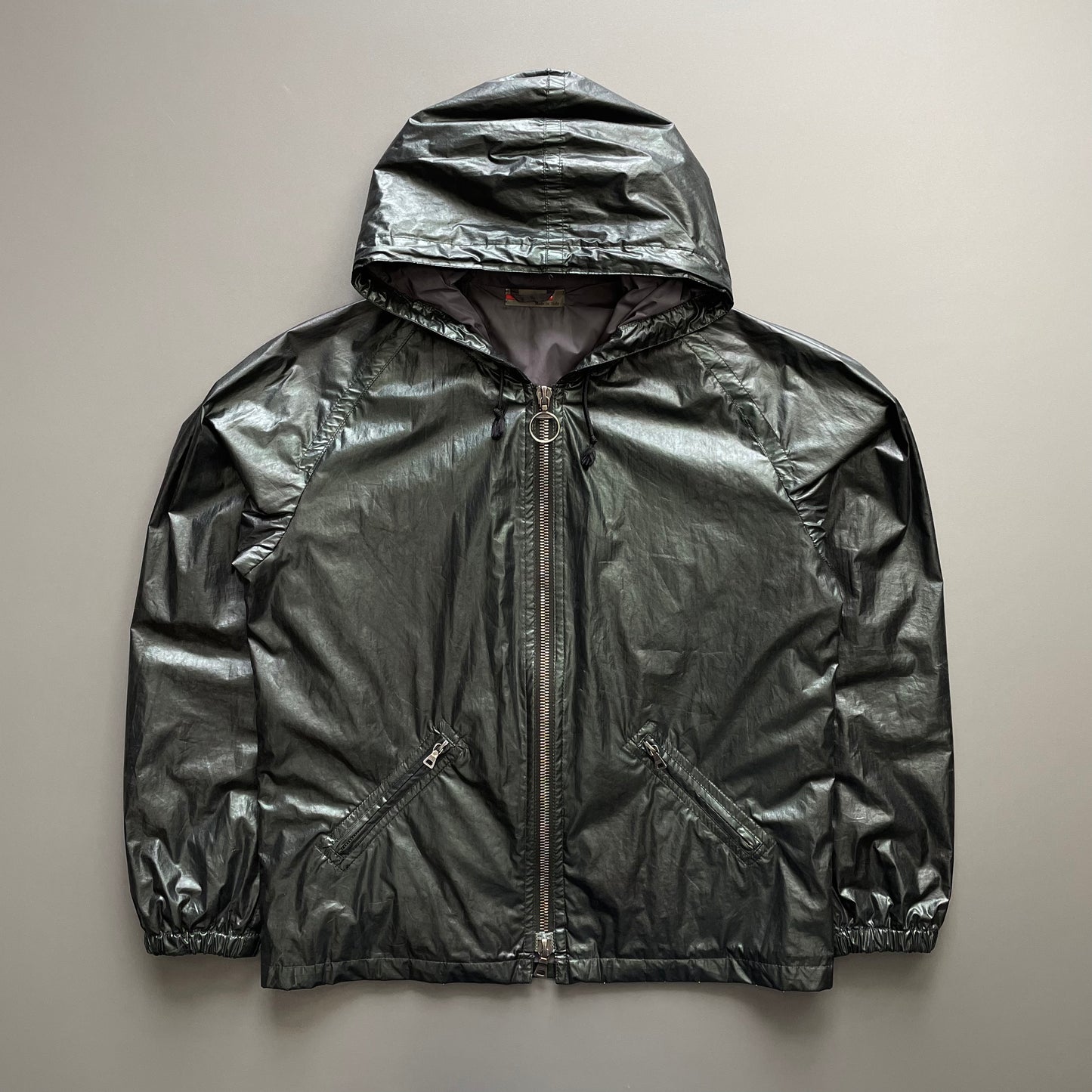 Prada Sport Forest Green 00s Waxy Hooded Windbreaker Jacket