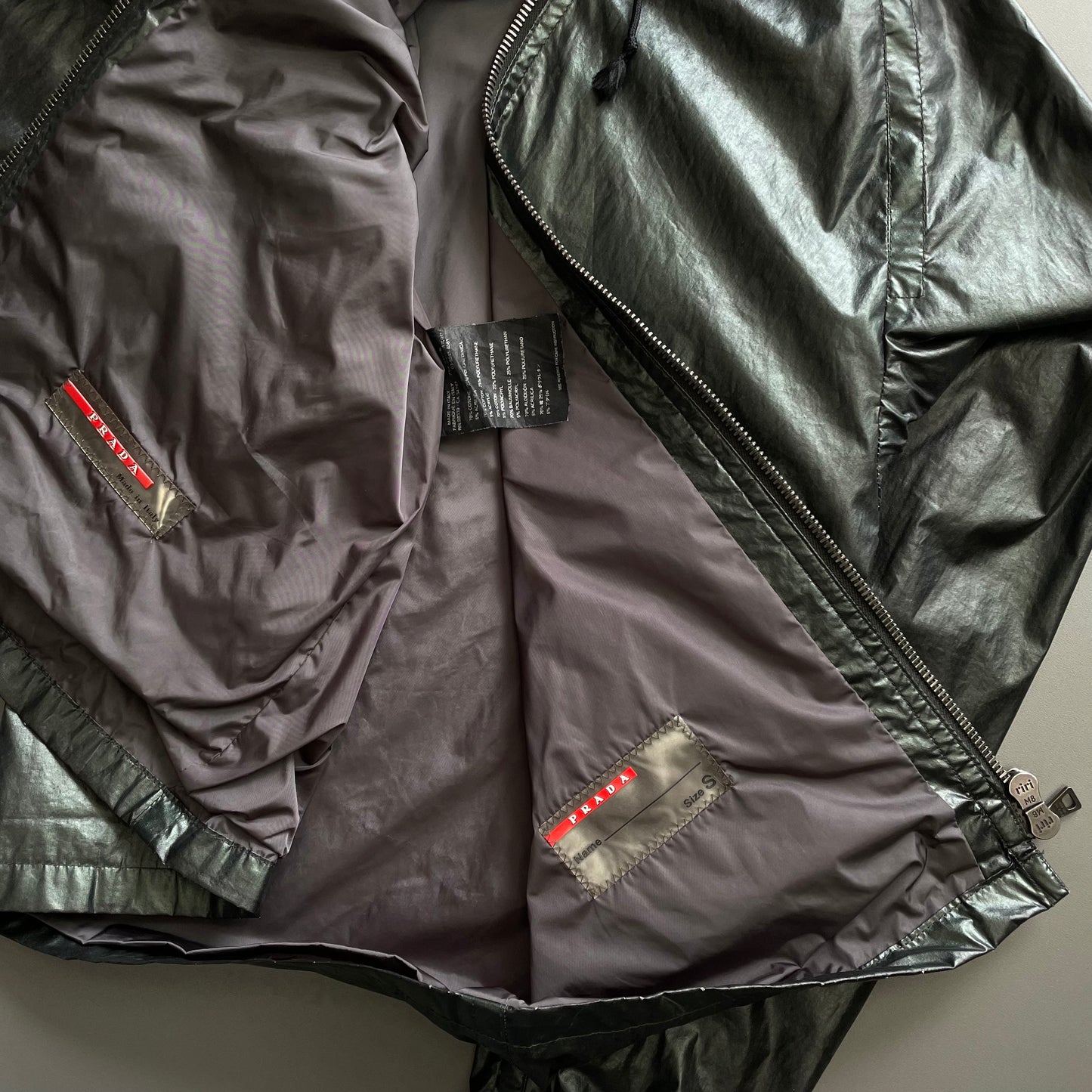Prada Sport Forest Green 00s Waxy Hooded Windbreaker Jacket