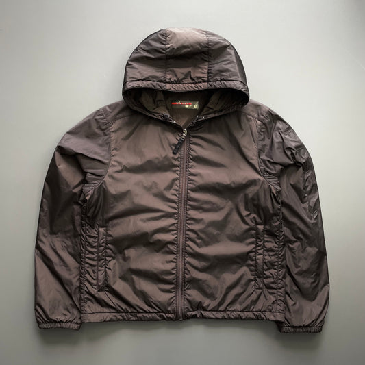 Prada Sport Brown 2007 Sleeve Spellout Nylon Hooded Windbreaker Jacket