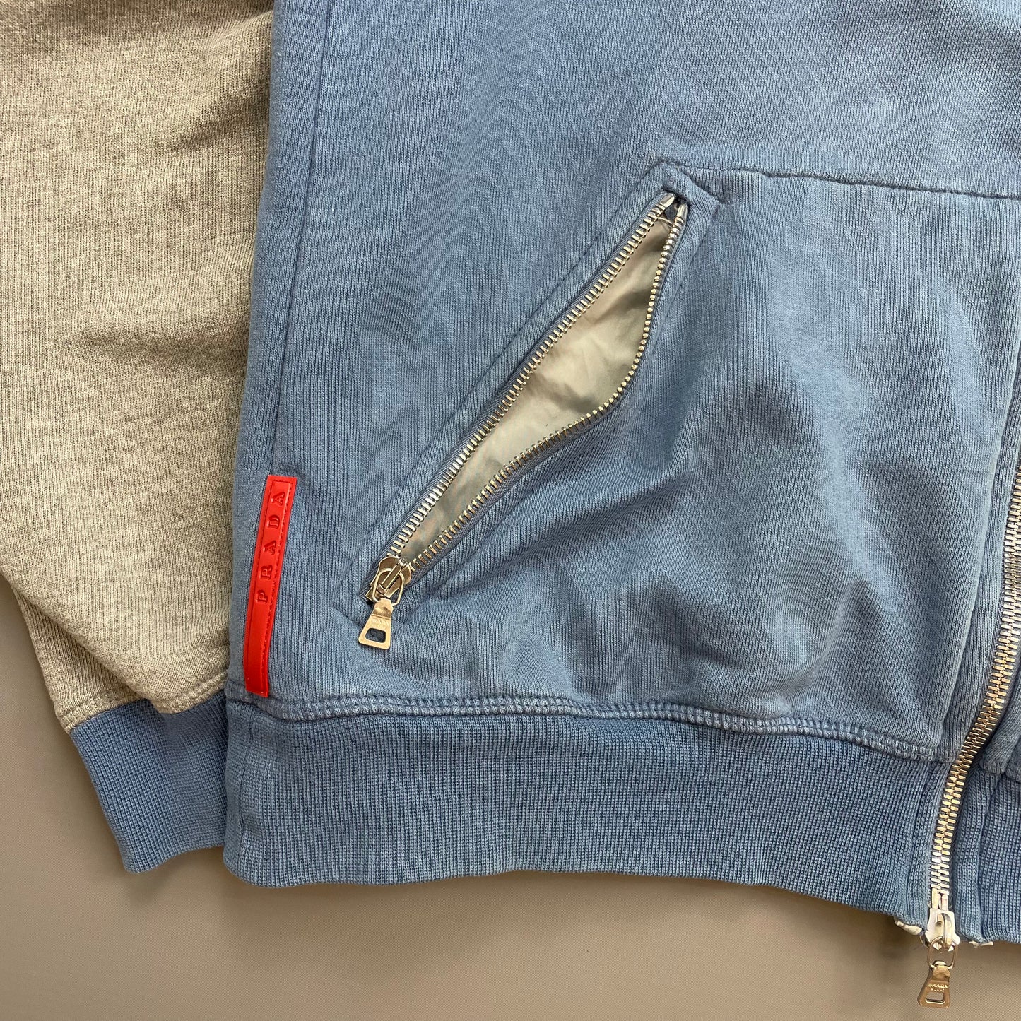 Prada Sport Blue Grey & White 00s Panelled Nylon Hood Zip-Through Hoodie
