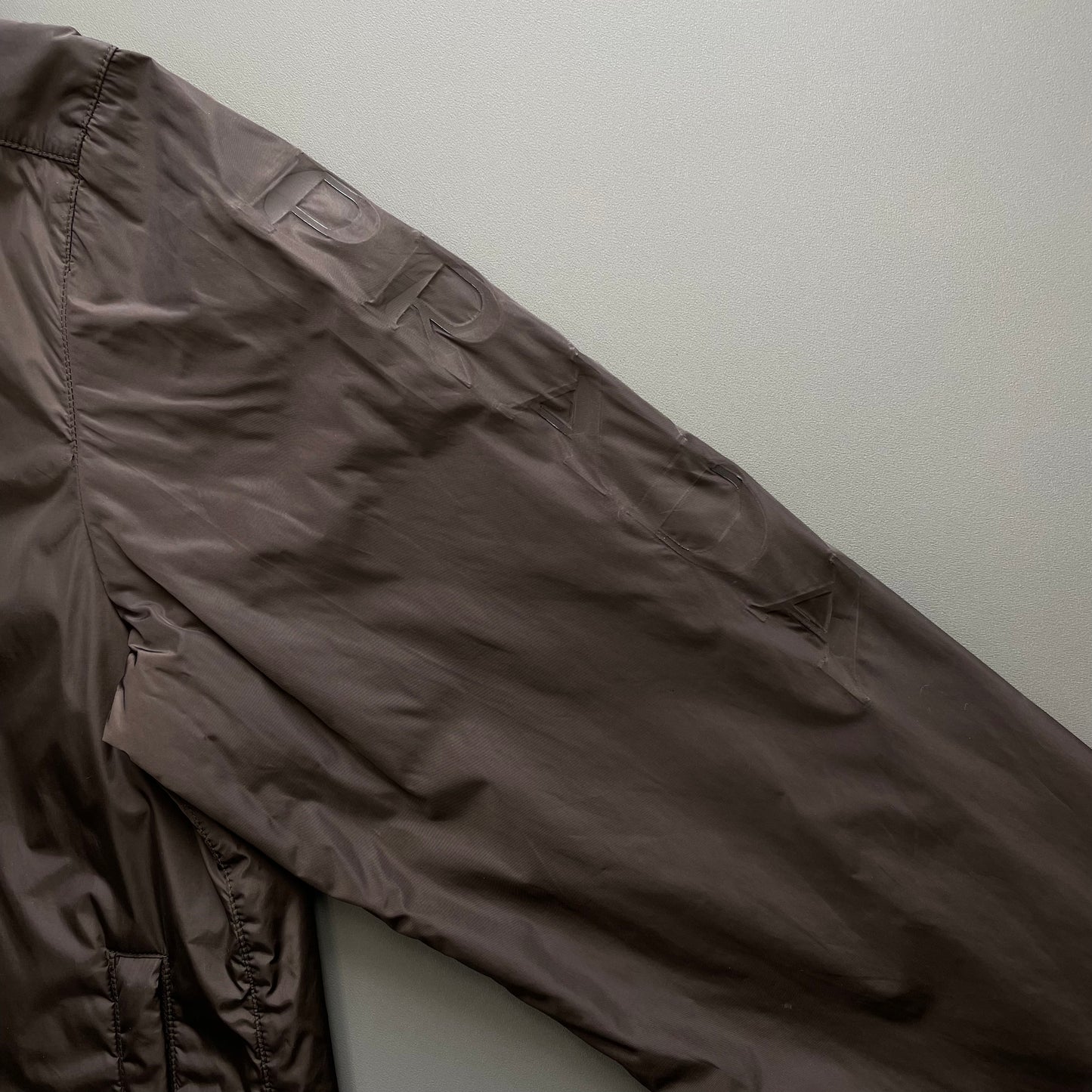Prada Sport Brown 2007 Sleeve Spellout Nylon Hooded Windbreaker Jacket