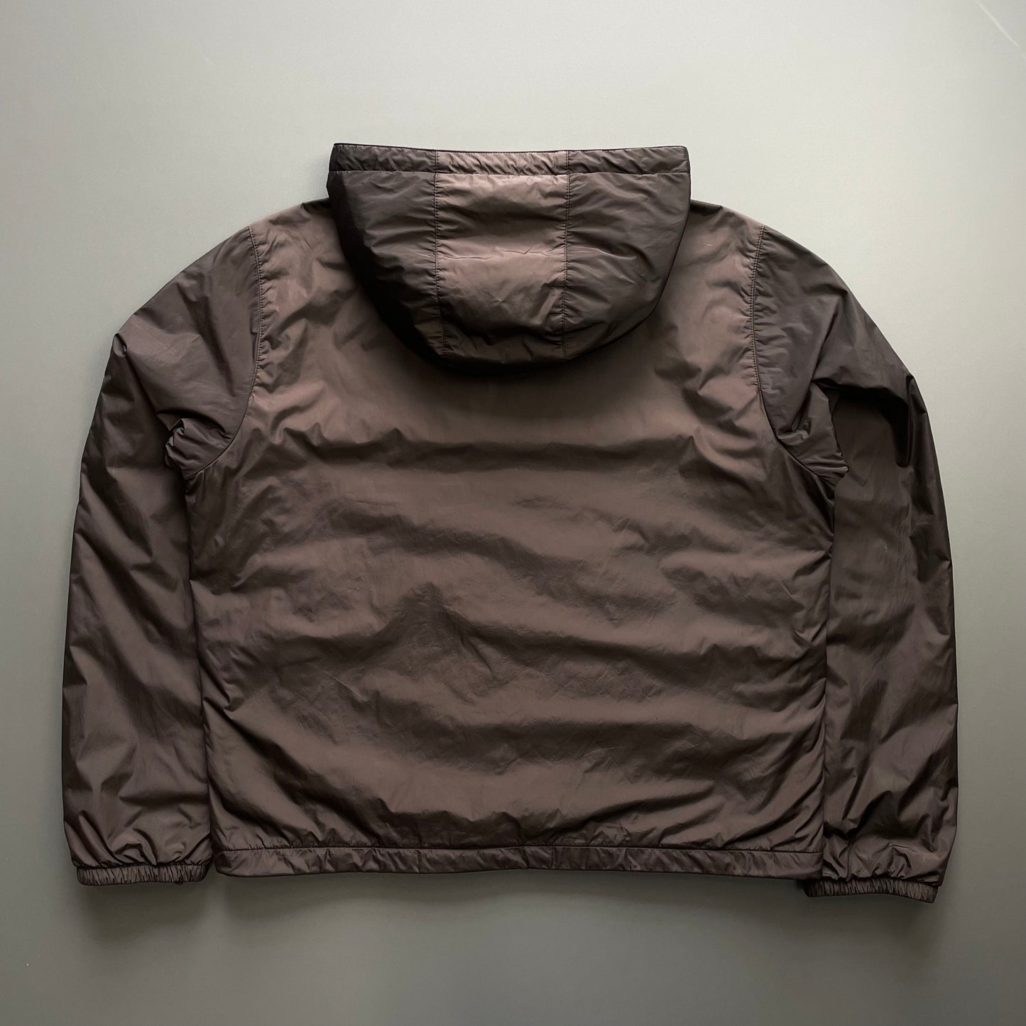 Prada Sport Brown 2007 Sleeve Spellout Nylon Hooded Windbreaker Jacket