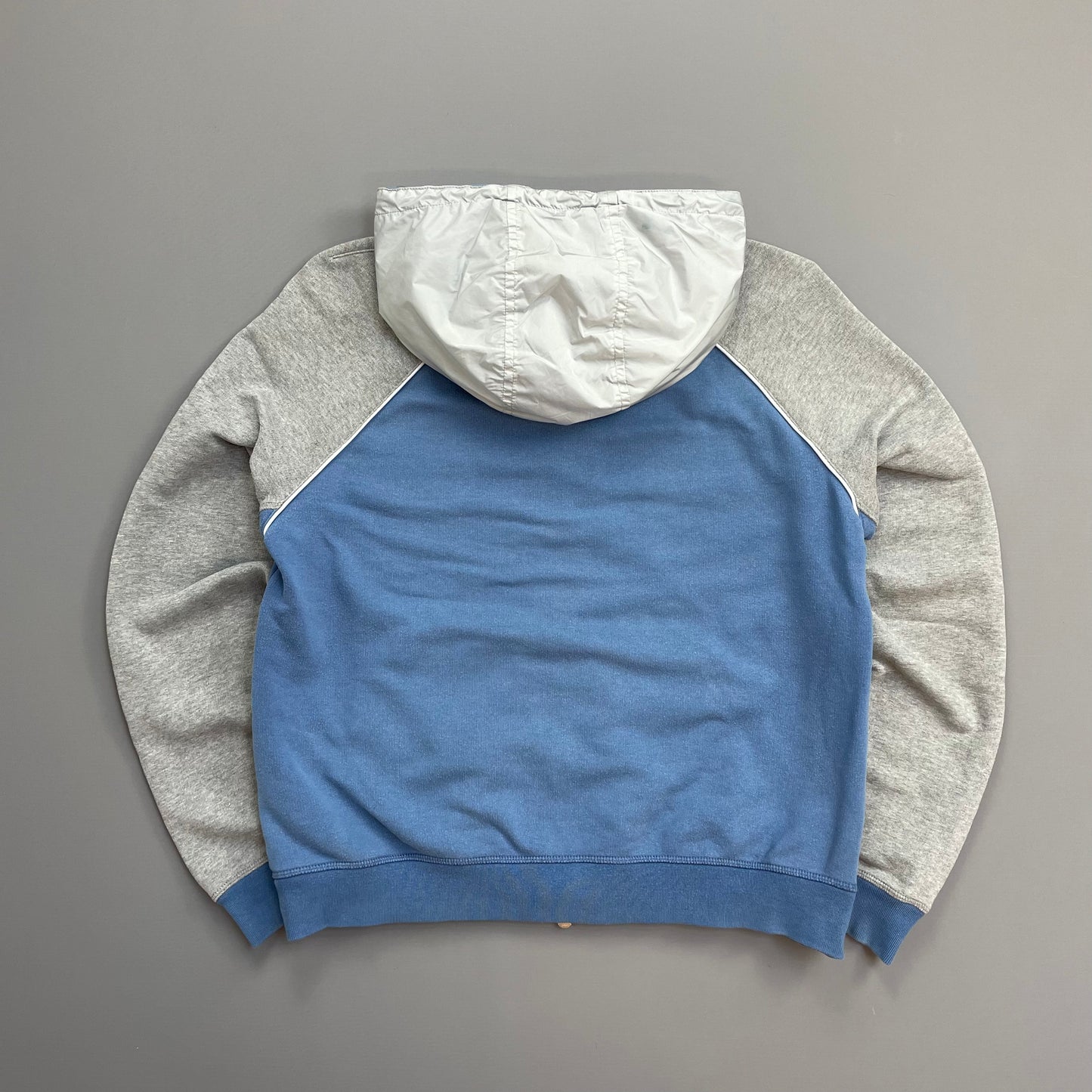 Prada Sport Blue Grey & White 00s Panelled Nylon Hood Zip-Through Hoodie
