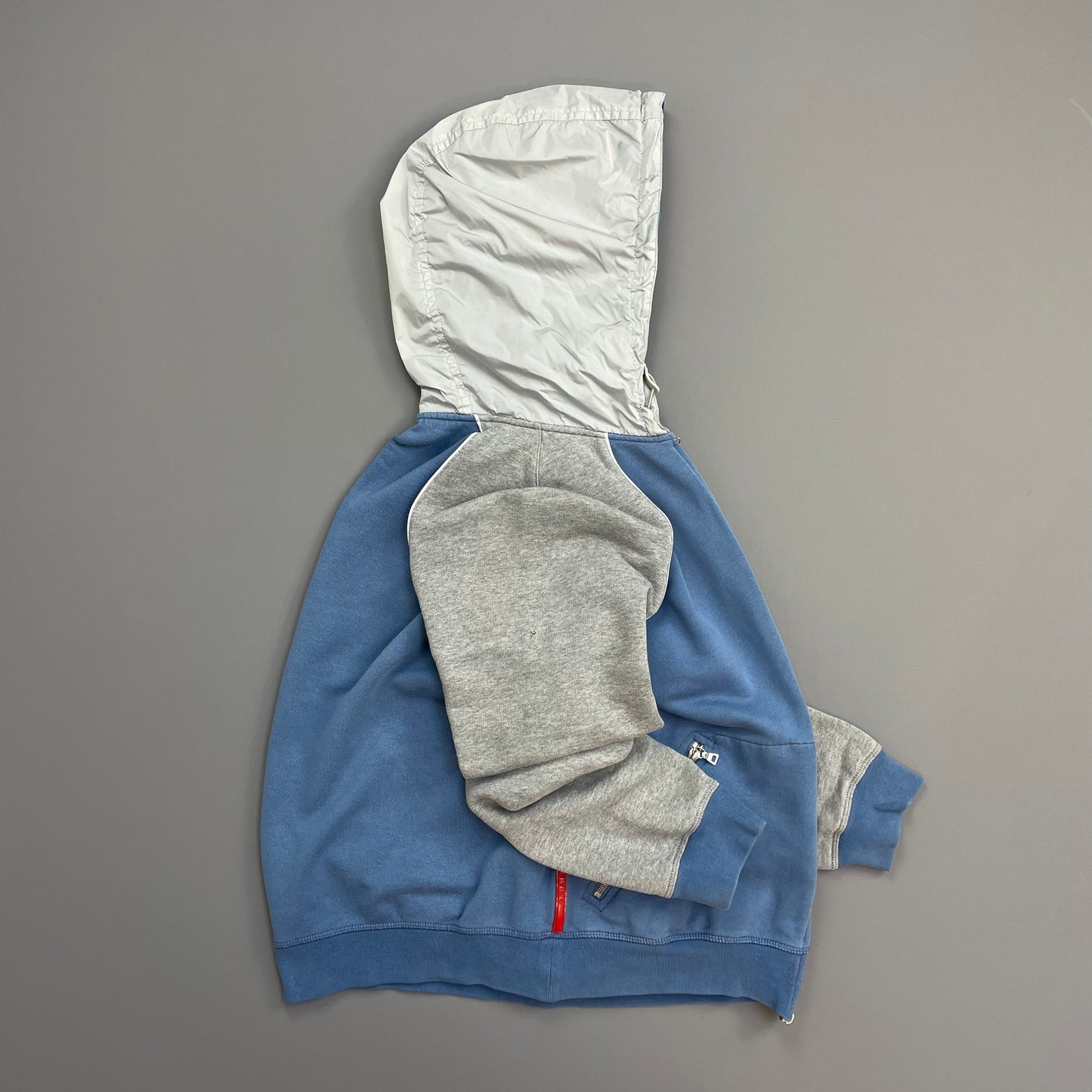 Prada Sport Blue Grey & White 00s Panelled Nylon Hood Zip-Through Hoodie