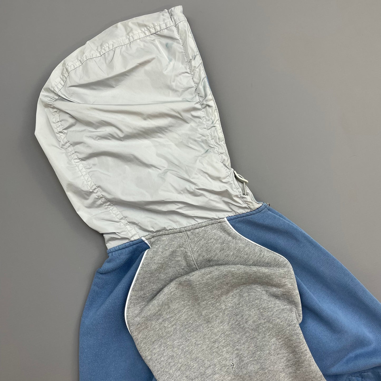 Prada Sport Blue Grey & White 00s Panelled Nylon Hood Zip-Through Hoodie