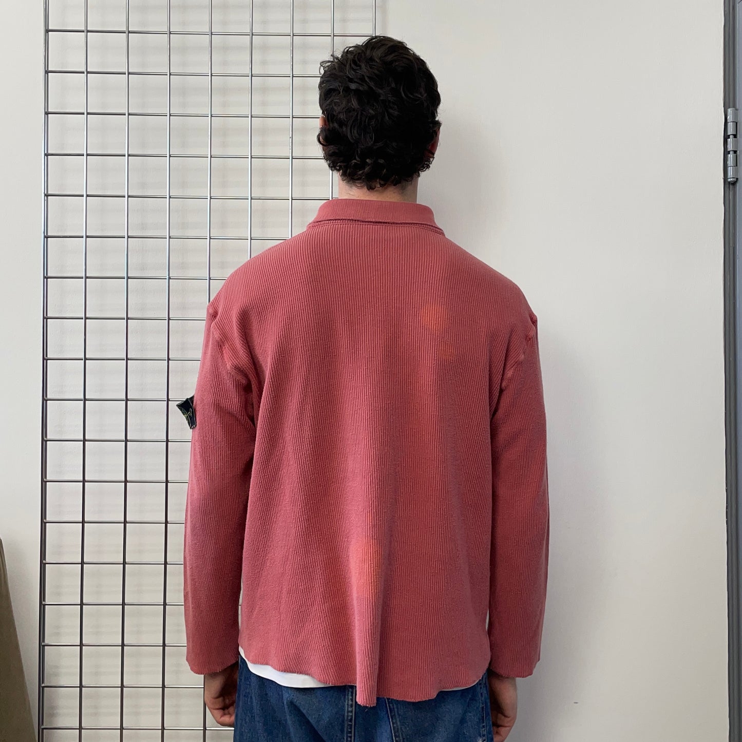 Stone Island Peach Red 90s Ribbed Half Zip Jumper