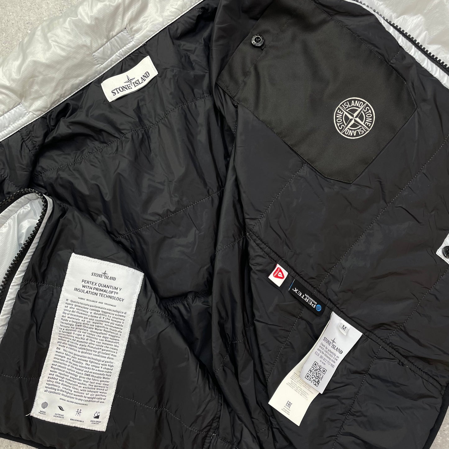 Stone Island Silver Pertex Quantum Y Primaloft Padded Hooded Jacket AW18