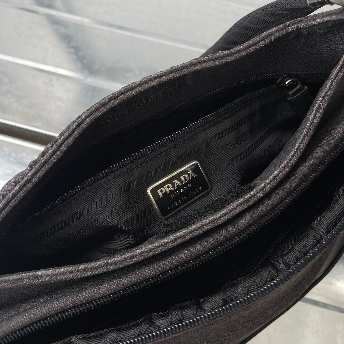 Prada Grey 90s Canvas Satchel Bag