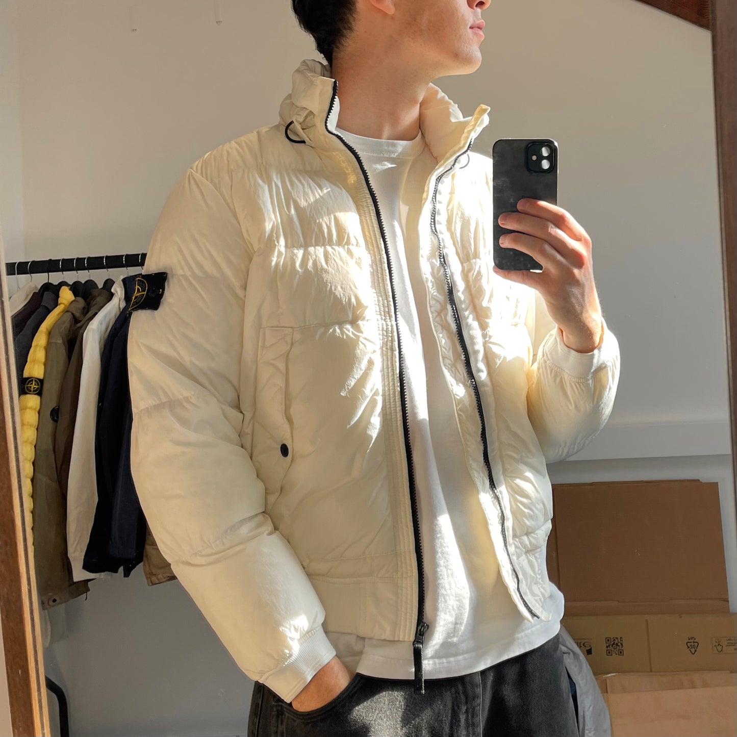 Stone Island White Crinkle Reps Nylon Down Puffer Jacket