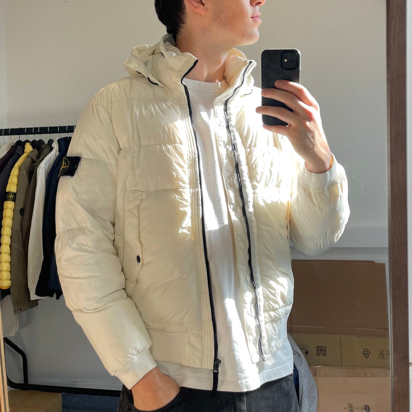 Stone Island White Crinkle Reps Nylon Down Puffer Jacket