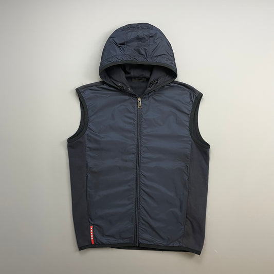 Prada Sport Navy 2017 Nylon Panelled Hooded Gilet Vest