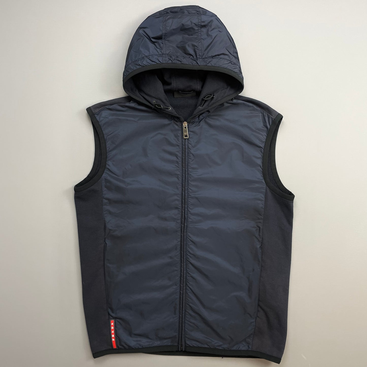 Prada Sport Navy 2017 Nylon Panelled Hooded Gilet Vest