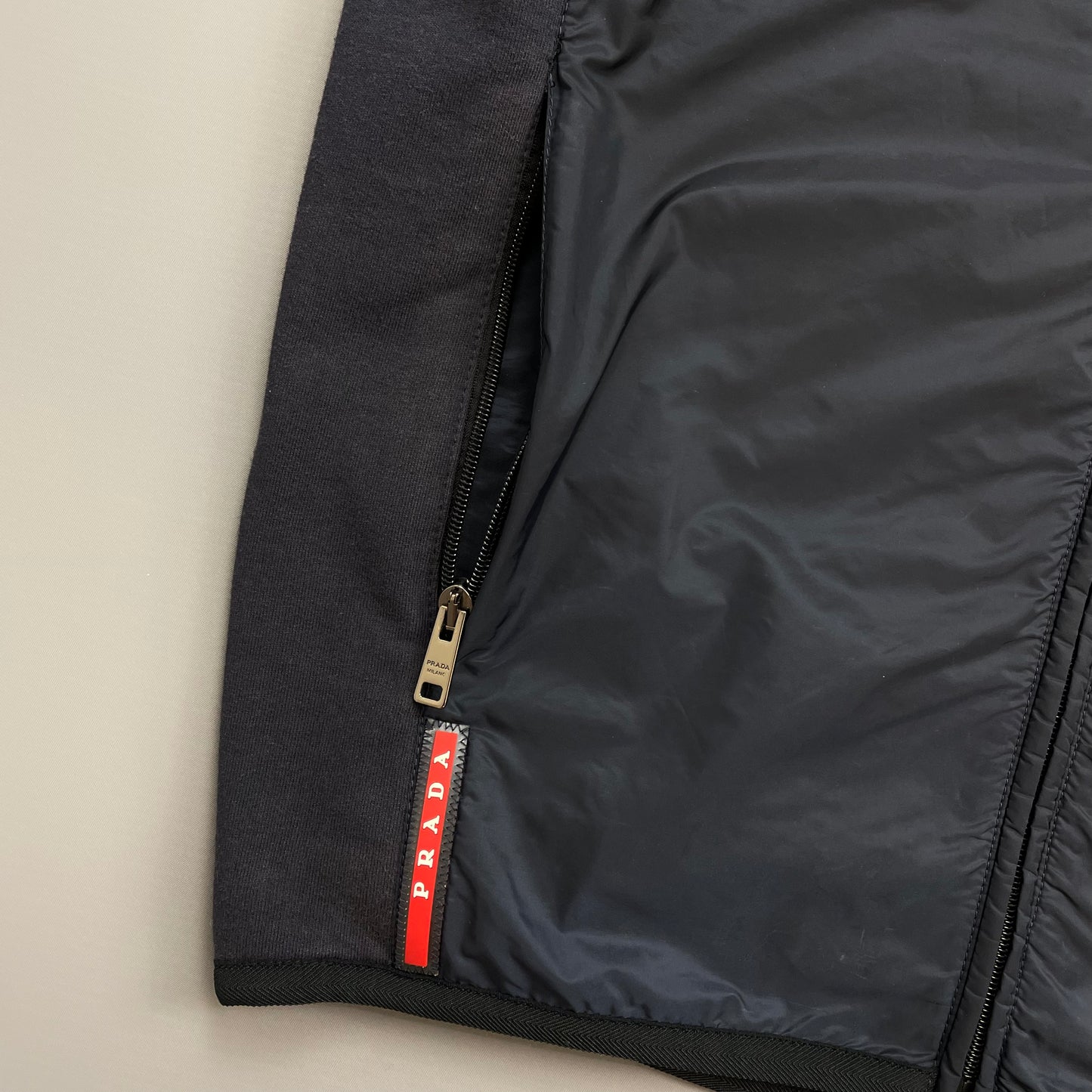 Prada Sport Navy 2017 Nylon Panelled Hooded Gilet Vest