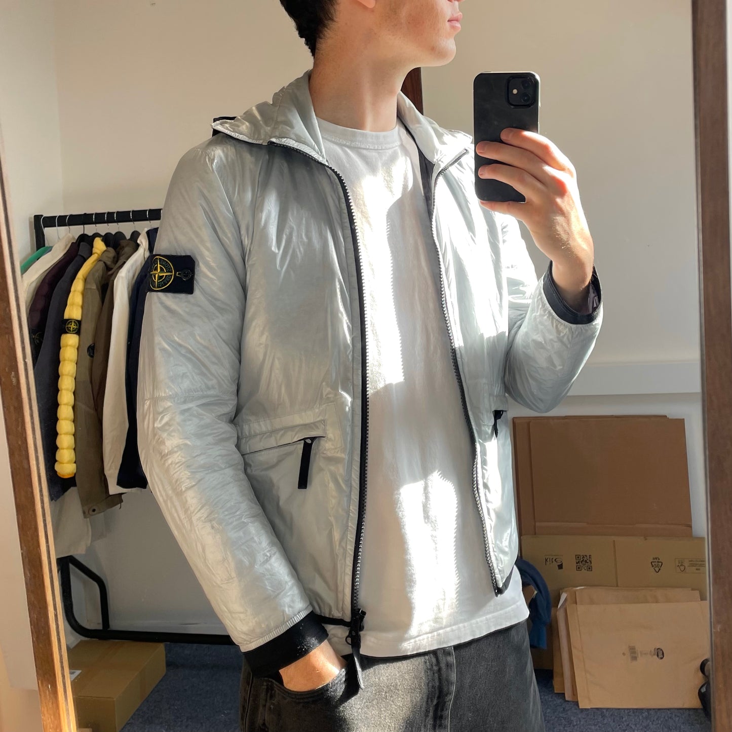 Stone Island Silver Pertex Quantum Y Primaloft Padded Hooded Jacket AW18