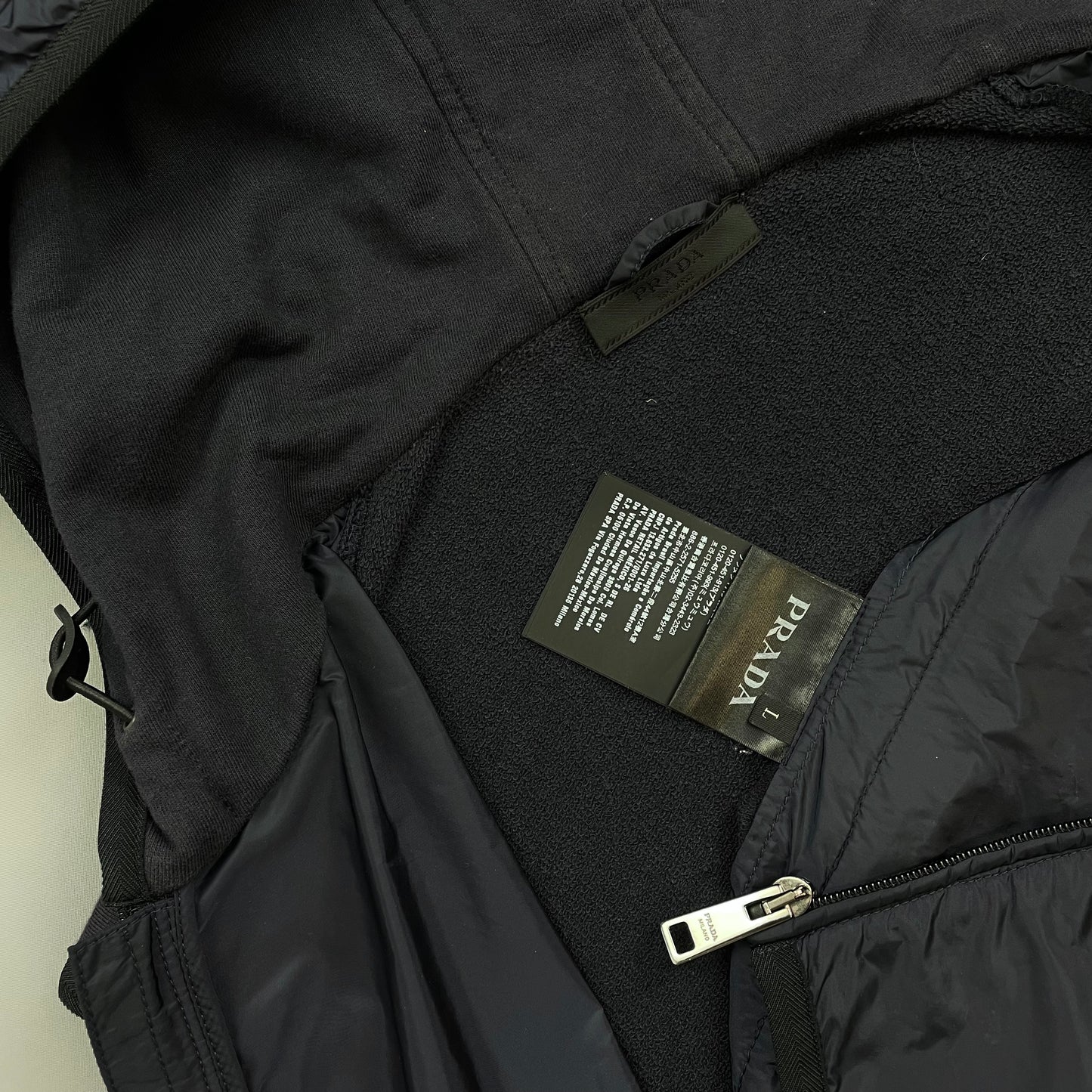 Prada Sport Navy 2017 Nylon Panelled Hooded Gilet Vest