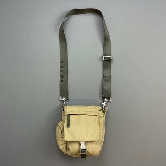 Prada Sport Beige 00s Nylon Crossbody Utility Canvas Spellout Satchel Bag
