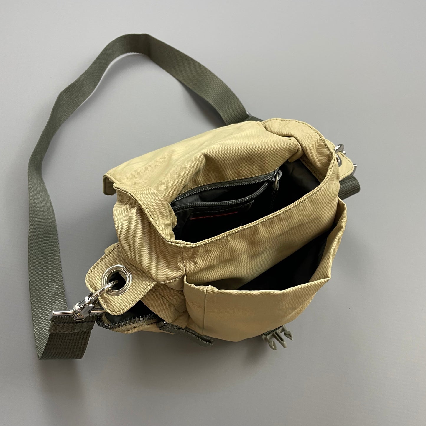 Prada Sport Beige 00s Nylon Crossbody Utility Canvas Spellout Satchel Bag