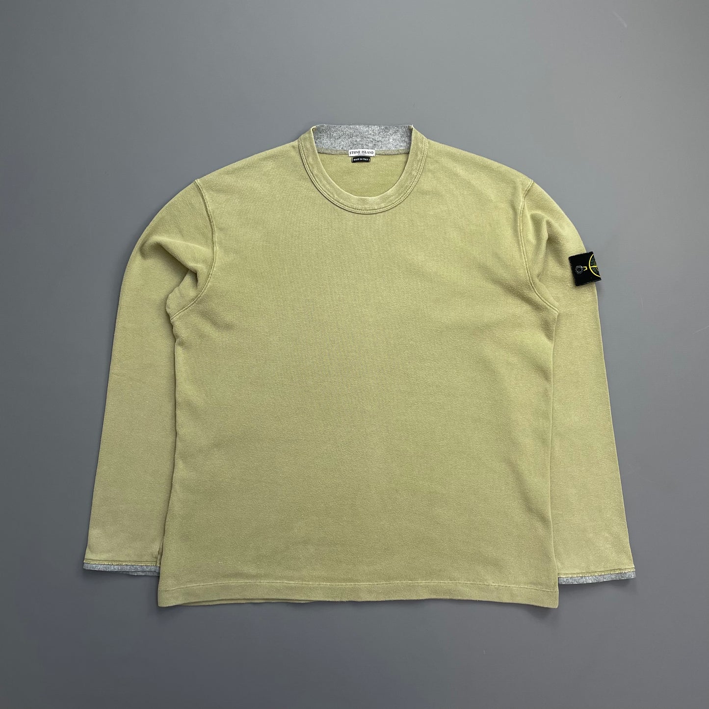 Stone Island Olive Green AW03 Cotton Collar & Cuff Trim Jumper