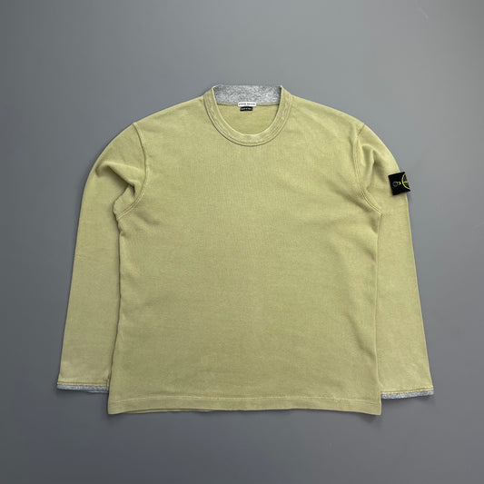 Stone Island Olive Green AW03 Cotton Collar & Cuff Trim Jumper