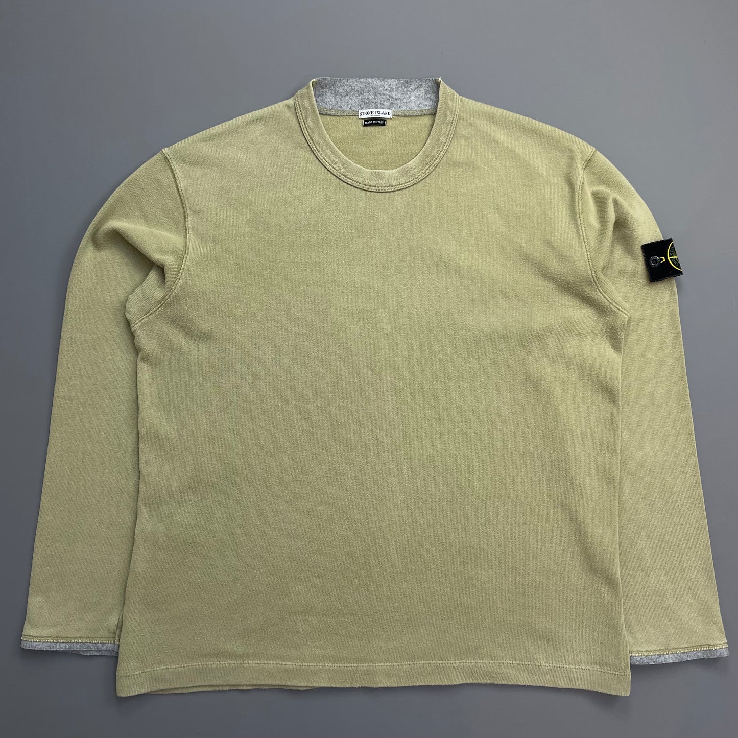 Stone Island Olive Green AW03 Cotton Collar & Cuff Trim Jumper