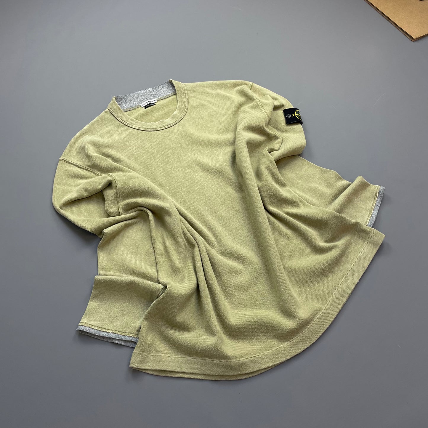 Stone Island Olive Green AW03 Cotton Collar & Cuff Trim Jumper