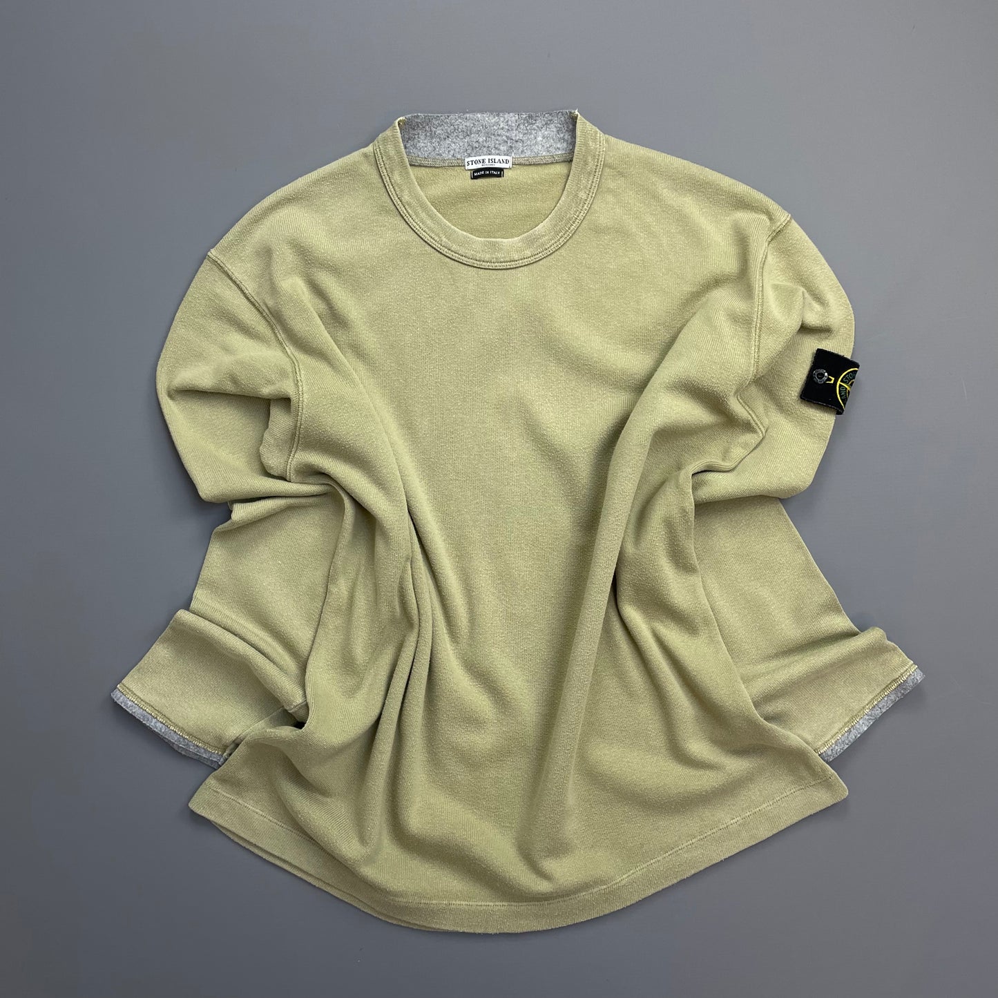 Stone Island Olive Green AW03 Cotton Collar & Cuff Trim Jumper