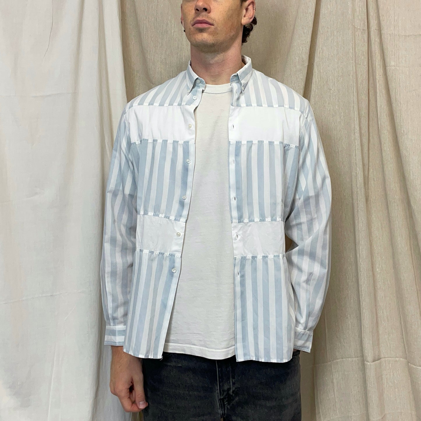 Emporio Armani Blue & White 1980s Stripe Panelled Shirt