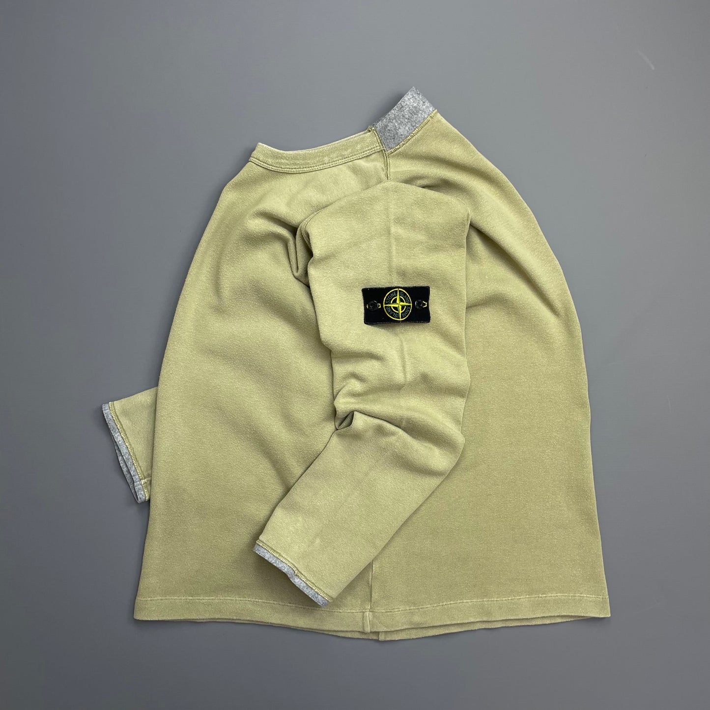 Stone Island Olive Green AW03 Cotton Collar & Cuff Trim Jumper