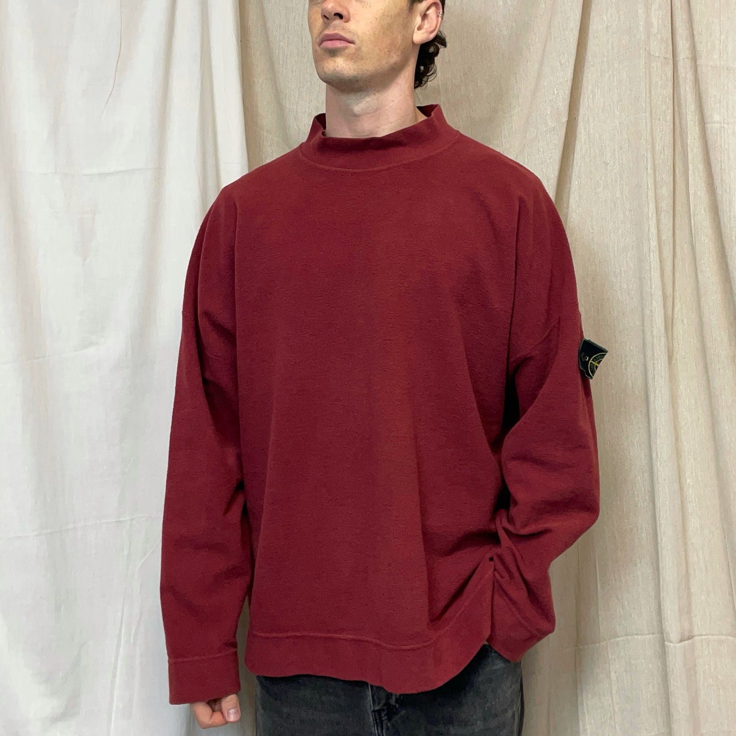 Stone Island Red AW96 Mockneck Green Edge Badge Jumper