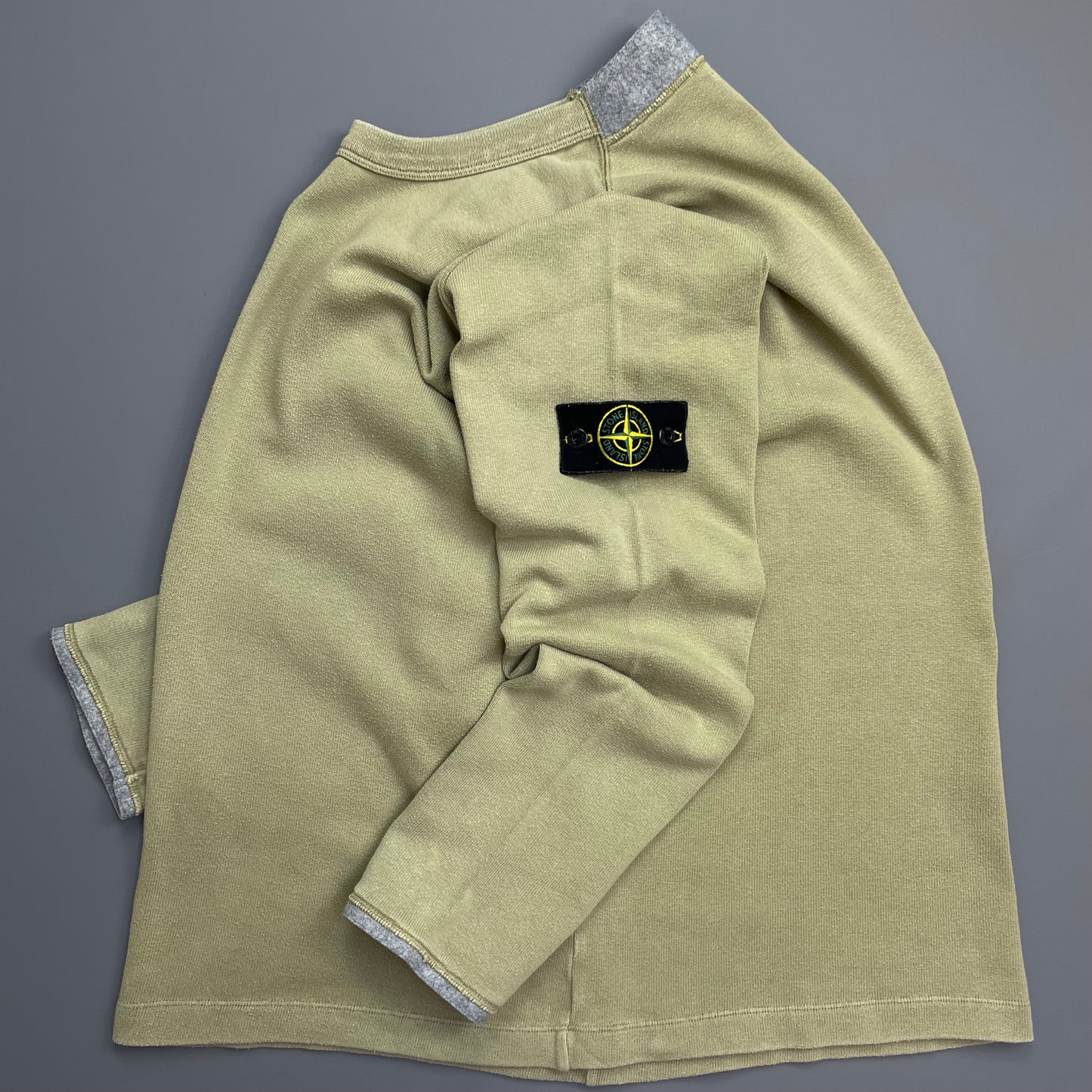 Stone Island Olive Green AW03 Cotton Collar & Cuff Trim Jumper