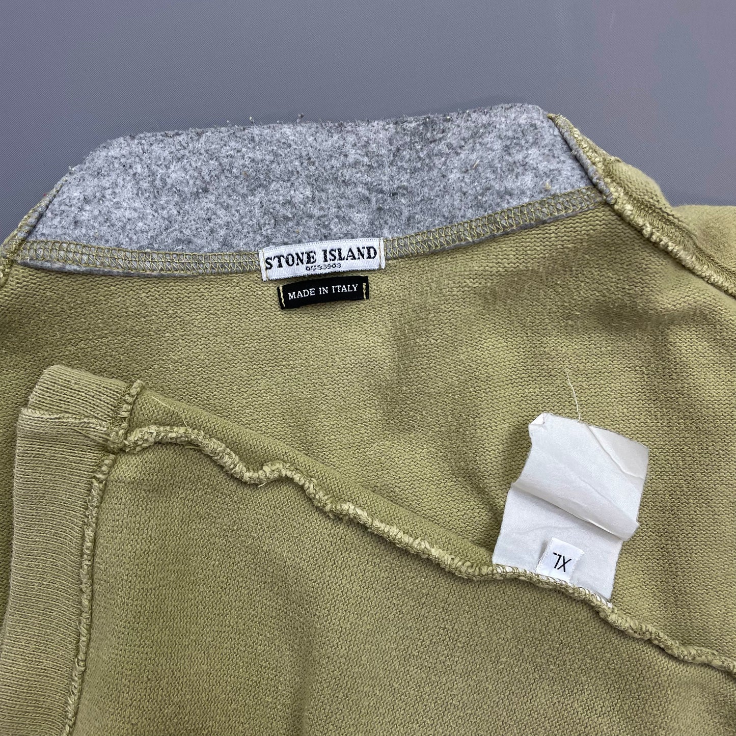 Stone Island Olive Green AW03 Cotton Collar & Cuff Trim Jumper