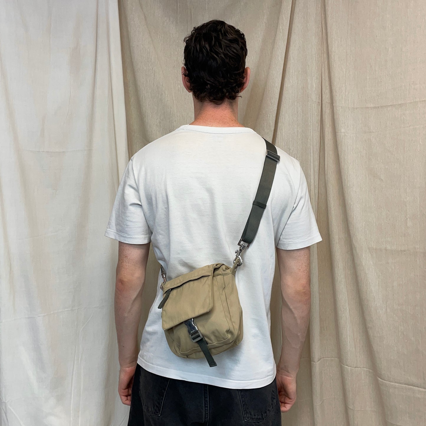 Prada Sport Beige 00s Nylon Crossbody Utility Canvas Spellout Satchel Bag