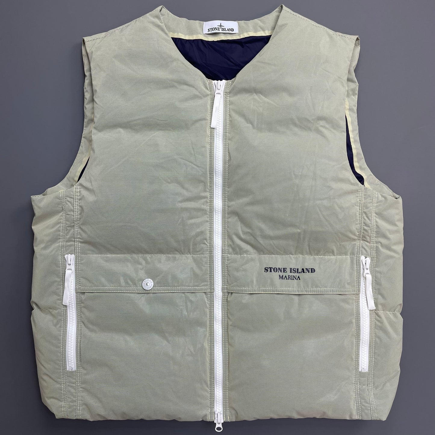 Stone Island Mint Green & White AW24 Ripstop Cover Down S.I. Marina Gilet