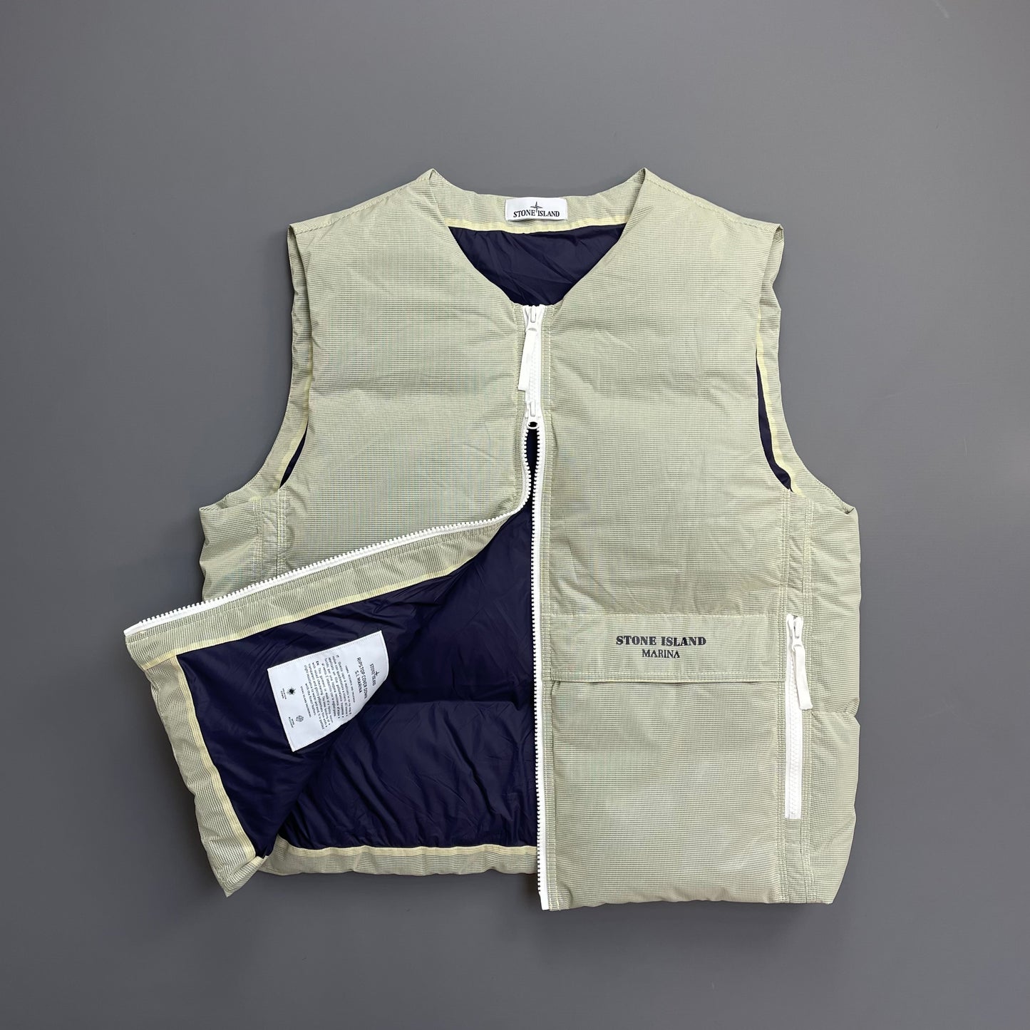 Stone Island Mint Green & White AW24 Ripstop Cover Down S.I. Marina Gilet