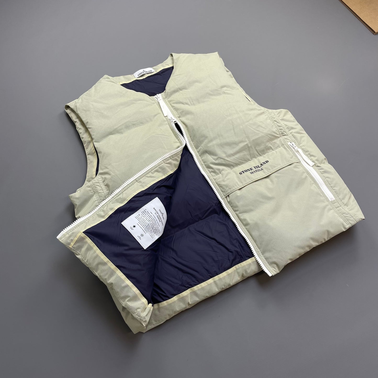 Stone Island Mint Green & White AW24 Ripstop Cover Down S.I. Marina Gilet