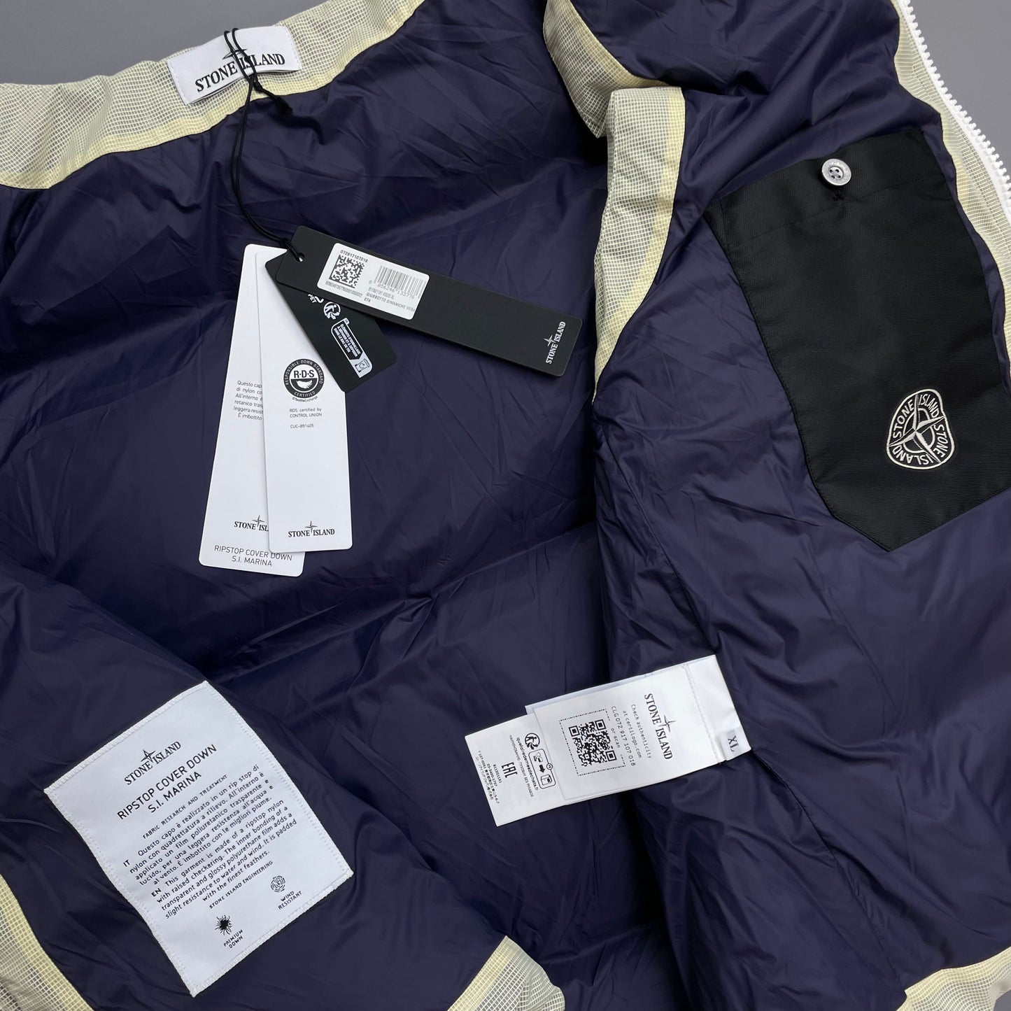 Stone Island Mint Green & White AW24 Ripstop Cover Down S.I. Marina Gilet