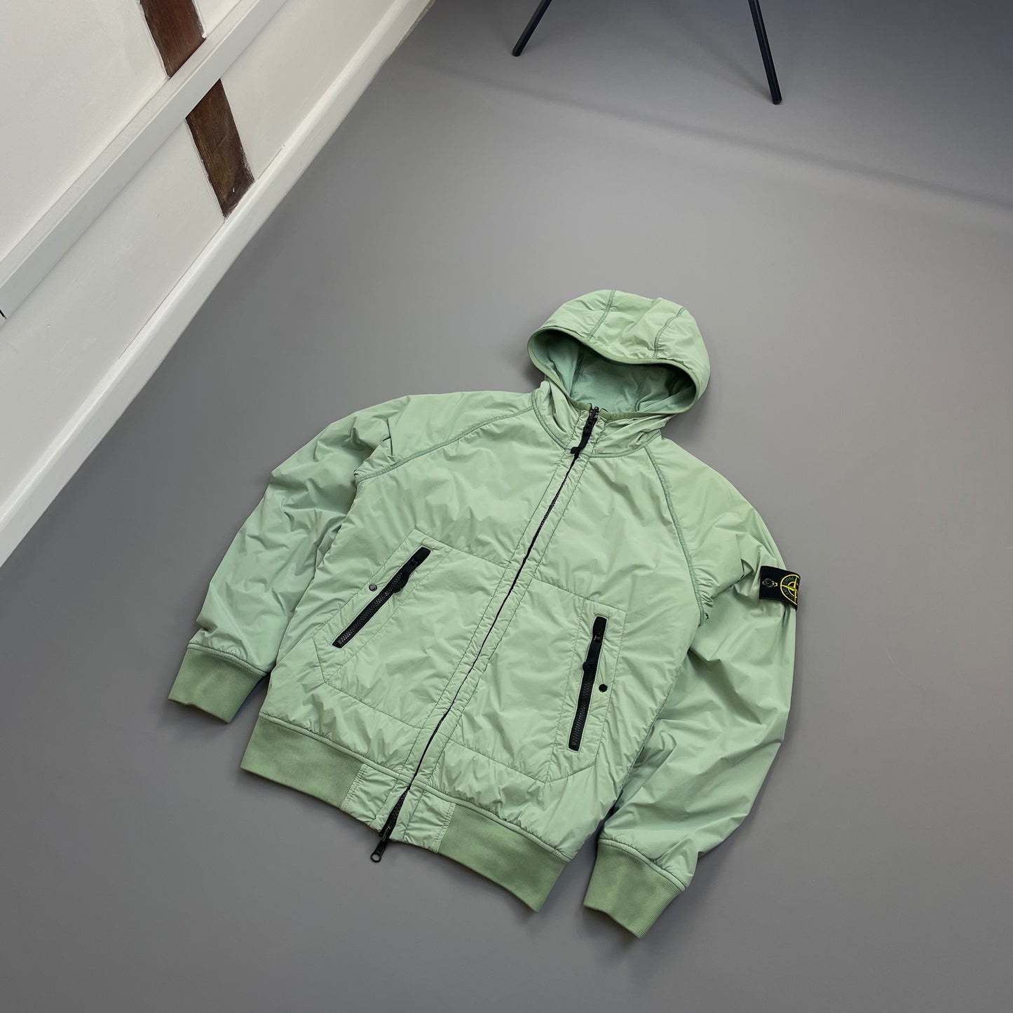Stone Island Mint Green AW22 Comfort Tech Composite Reversible Polartec Hooded Jacket
