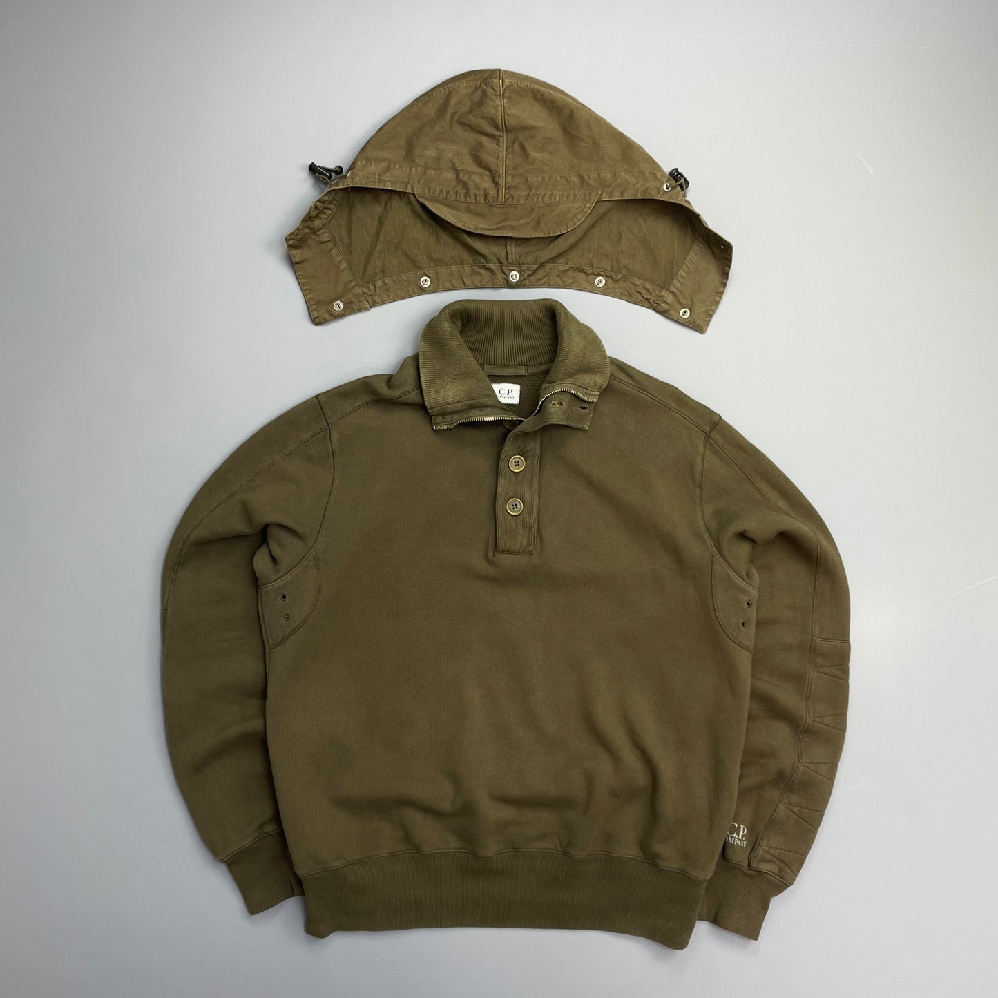 C.P. Company Khaki AW08 Detachable Hood Button & Zip Collar Technical Jumper