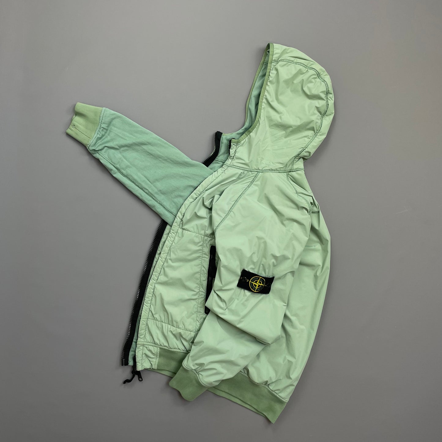 Stone Island Mint Green AW22 Comfort Tech Composite Reversible Polartec Hooded Jacket