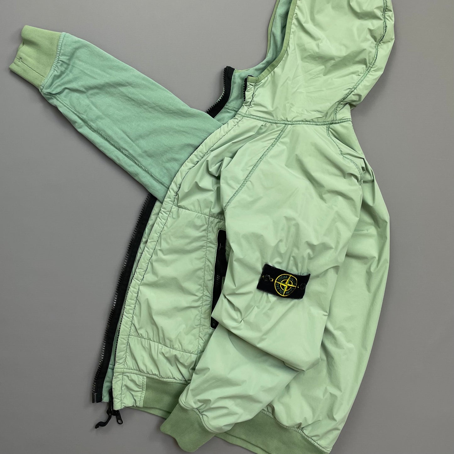 Stone Island Mint Green AW22 Comfort Tech Composite Reversible Polartec Hooded Jacket
