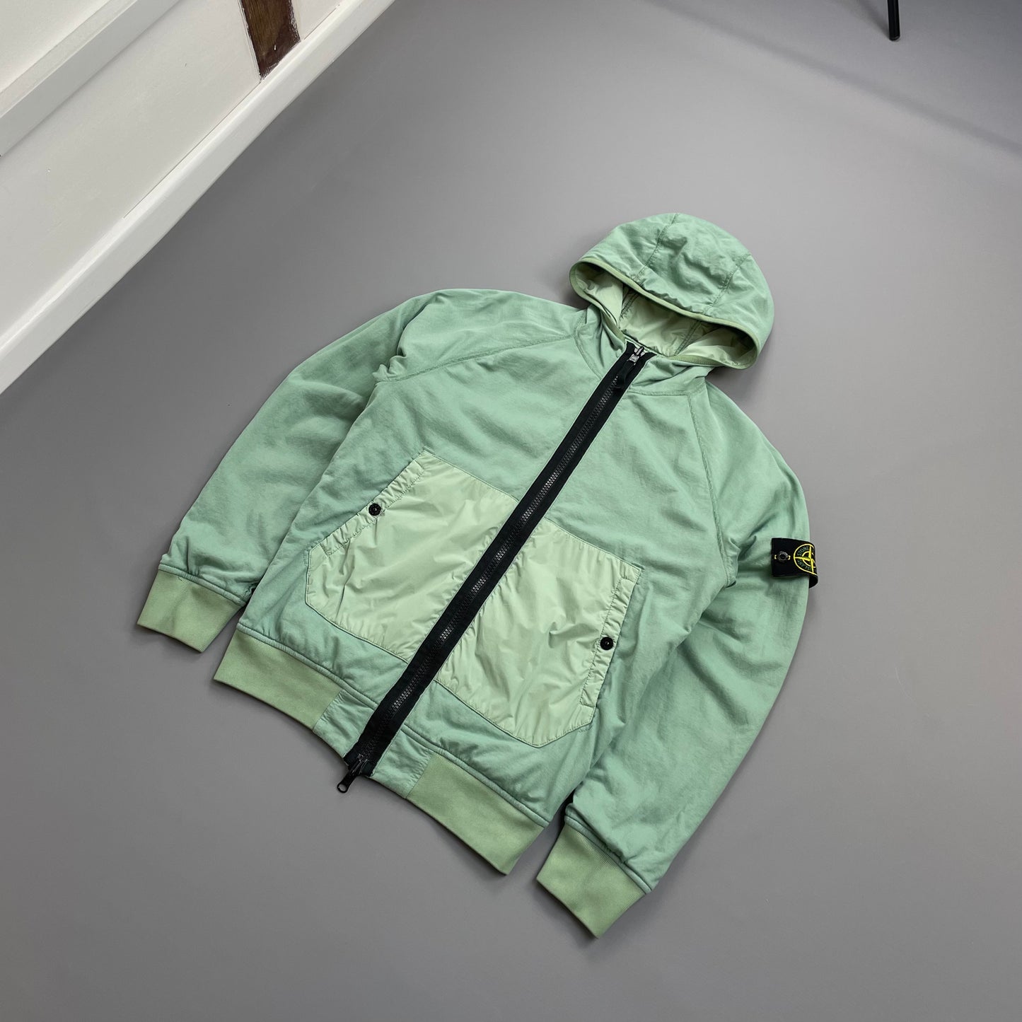 Stone Island Mint Green AW22 Comfort Tech Composite Reversible Polartec Hooded Jacket