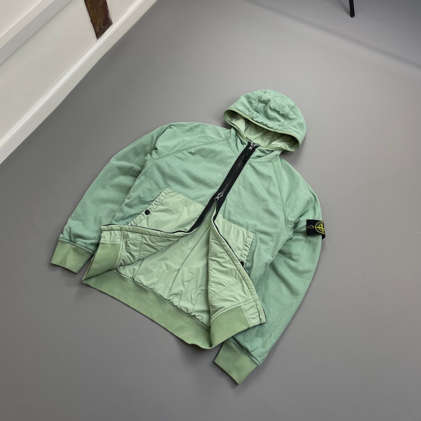 Stone Island Mint Green AW22 Comfort Tech Composite Reversible Polartec Hooded Jacket